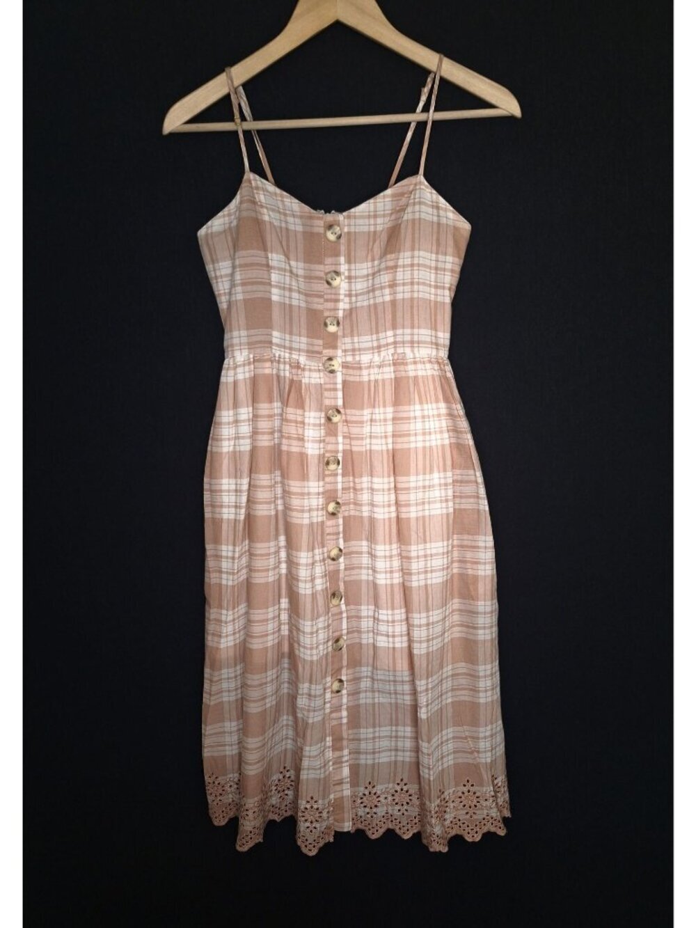 💙 Harper Heritage Plaid Embroidered Midi Dress Size XS Pockets Cotton Cottage C